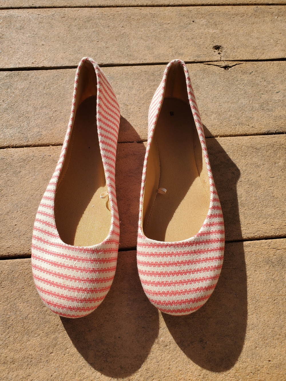 🌻 3/$20 Deal!! NWOT Striped Pink and Cream Canvas Ballet Flats